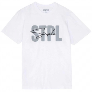 Staple/ステイプル Tシャツ Script Embroidered Tee (ホワイト