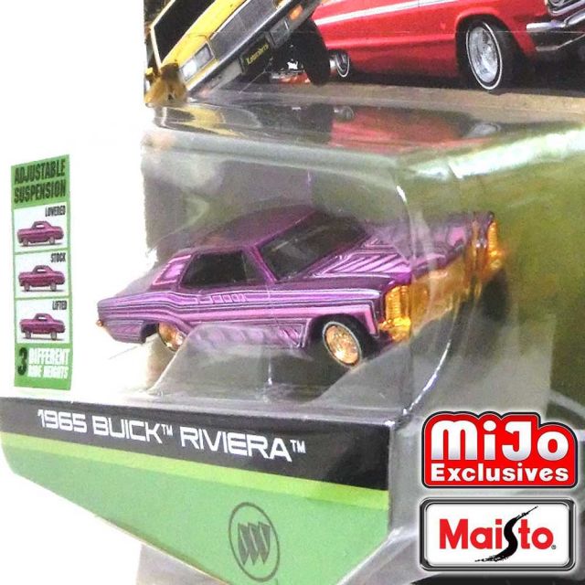 レア物 Chase Car Maisto/マイスト Mijo Lowriders 1/64 ミニカー ローライダー 1965 Buick Riviera  With Adjustable Axle (パープル)｜RayRay (レイレイ)